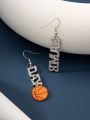 1pair Creative Football & Gemstone Decor Metal Letter Pendant Earrings
