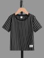 SHEIN Kids EVRYDAY Toddler Boys 2pcs Striped Print Letter Patched Tee