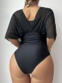 SHEIN Swim Chicsea Solid Color One Piece Swimsuit With Batwing Sleeves