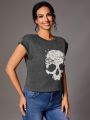 SHEIN Tall Ladies' Skull Print Batwing Sleeve T-Shirt