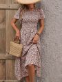 Women'S Full Print Shirred Dress