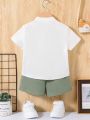 SHEIN Baby Boy Casual And Comfortable Eagle Printed Short Sleeve Shirt And Shorts Set