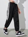 SHEIN Kids EVRYDAY Boys' Loose Fit Casual Color Block Spliced Elastic Hem Jogger Pants