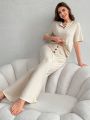 Women's Solid Color Ribbed Knitted Homewear Set