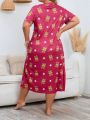 Plus Size Sleep Dress With Bear & Star Print