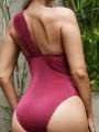 SHEIN Swim Chicsea Women's Solid Color One Piece Sophisticated Elegant Swimsuit