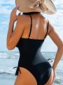 SHEIN Swim Chicsea Women's Off Shoulder Ruffle Decor Strap One Piece Swimsuit