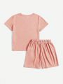 SHEIN Kids EVRYDAY Toddler Boys' Comfortable Casual Short Sleeves Shirt And Shorts Set With Round Neck