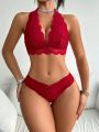 Women'S Lingerie Set (Halter Neck Bra & Triangle Panties) Lace Set