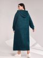SHEIN Mulvari Plus Letter Patched Drawstring Hooded Sweatshirt Dress