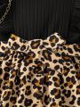 SHEIN Kids QTFun Little Girls' Leopard Printed Long Sleeve Dress With Lace Detailing