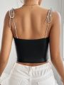 SHEIN Privé Women'S Sparkle Strappy Tank Top