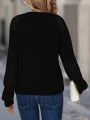 SHEIN LUNE Contrast Lace Raglan Sleeve Sweater