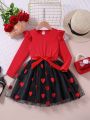 SHEIN Kids CHARMNG Young Girl Heart Mesh Patchwork Dress