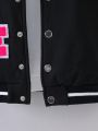 1pc Girls' Button Up Baseball Jacket With Letter Print