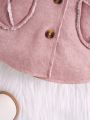 Infant Girls' Cute Casual Pink Suede Plush Splice Warm And Comfortable Coat For Daily Wear