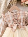 Baby Girls' Elegant Plaid Dress, Casual And Versatile