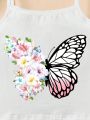 Girls' Casual Flower & Butterfly Printed Camisole Top For Summer