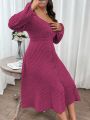 SHEIN Frenchy Plus Size Lantern Sleeve Ribbed Knit Bodycon Dress