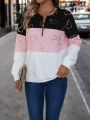 Heart Print Colorblock Half Zip Sweatshirt