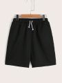 SHEIN Teen Boys' 2pcs/Set Comfortable Leisure Solid Color Knit Shorts