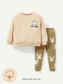 Cozy Cub Baby Girls' Cute Sheep Pattern Round Neck Oversized Sweatshirt And Long Pants Two Piece Outfit