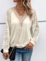 Contrast Lace Raglan Sleeve Sweatshirt