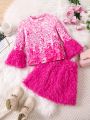 SHEIN Kids CHARMNG Toddler Girls' Sweet And Romantic Sparkly 2-piece Clothing Set