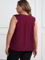 EMERY ROSE Plus Size Keyhole Neckline Lace Trim Sleeveless Top