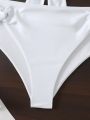 SHEIN Swim Mod White Butterfly Knot Decorated Bikini Swimsuit Set