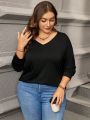 Plus Size V-neck Long Sleeve T-shirt