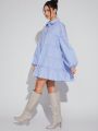 Hello J Oversize Layered Ruffle Shirt Dress