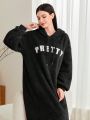 SHEIN Mulvari Hooded Letter Print Hoodie Dress