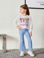 SHEIN Young Girl Sweet & Cool Pullover Hoodie With Solid Color Flared Pants