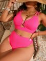 SHEIN Swim Vcay Plus Size Women's Solid Color Hollow Out Swimsuit Set