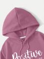 Letter Graphic Thermal Lined Drawstring Crop Hoodie