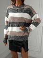 SHEIN LUNE Women's Striped Color Blocking Dropped Shoulder Sweater