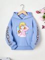 SHEIN Kids Y2Kool Tween Girl Letter & Figure Graphic Drop Shoulder Hoodie