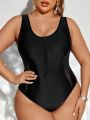 SHEIN Swim BAE Plus Size Mesh Splicing Zip One-Piece Swimsuit