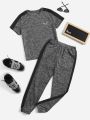 SHEIN Kids SPRTY Boys Marled Side Stripe Tee & Sweatpants Set