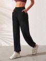 SHEIN Leisure Ladies' Monochrome Joggers With Elastic Waistband And Cuffed Ankles