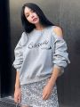 DAZY Ladies' Fashionable Off-shoulder Sweatshirt