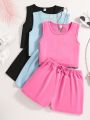 Teenage Girls' Casual Street Style Vest And Shorts Set