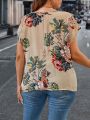 SHEIN CURVE+ Plus Size Floral Printed Batwing Sleeve Blouse