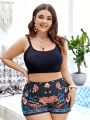 SHEIN Swim Classy Flower Print Plus Size Swimwear Set