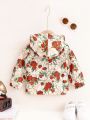 Baby Girls' Spring/Summer Red Rose & Metallic Chain Print Casual Cute Jacket, Daily Wear