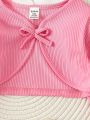 3pcs/Set Baby Girls' Striped Cardigan Set