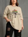 Plus Size Relaxed Fit T-shirt With Pattern Print And Dolman Sleeves