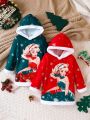 SHEIN Kids EVRYDAY Young Girl 2pcs Christmas Print Hooded Dress