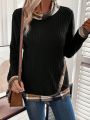 Contrast Plaid Trim Cowl Neck Sweatshirt